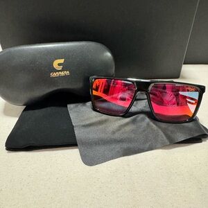 Carrera Men’s Black Frame Sunglasses with Red Mirrored Lenses
